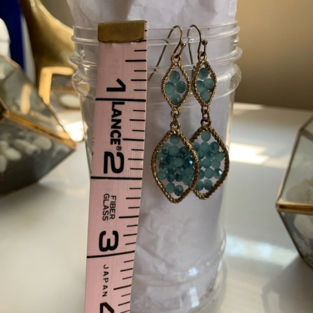 Double Drop Gold tone and beaded Earrings - Picture 5 of 5